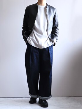 「LIDNM（リドム）のアイテム（ライダースジャケット）」を使った、えーと ☘🐝さん（メンズ・170cm）の春コーディネート
