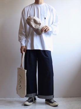 「U.S. POLO ASSN.（ユーエスポロアッスン）のU.S. POLO ASSN. /ユーエスポロアッスン 別注ワンポイント刺繍 ビッグシルエット長袖カットソー（Tシャツ/カットソー）」を使った、えーと ☘🐝さん（メンズ・170cm）の夏コーディネート
