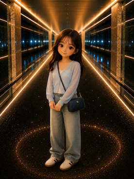 「Heather（ヘザー）のシアースパンコールカーディガン　666499（カーディガン/ボレロ、ブルー系）」を使った、Airiさん（レディース・154cm）の春コーディネート