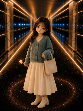 「tiptop（ティップトップ）の【8色展開/wool】シャギーVネックBIGカーディガン（カーディガン/ボレロ、グリーン系）」を使った、Airiさん（レディース・154cm）の春コーディネート
