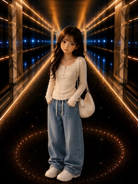 「sheinのアイテム（デニムパンツ、ブルー系）」を使った、Airiさん（レディース・154cm）の春コーディネート
