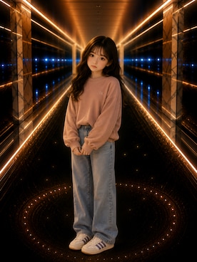「OLUN（オルン）の"OLUN" Logo sweat / "OLUN" ロゴ刺繍スウェット（スウェット、ピンク系）」を使った、Airiさん（レディース・154cm）の春コーディネート