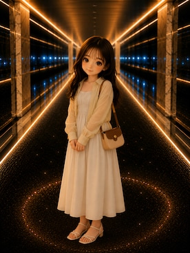 「OLUN（オルン）のvolume cami onepiece/ボリュームキャミワンピース（ワンピース、ホワイト系）」を使った、Airiさん（レディース・154cm）の春コーディネート
