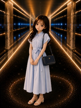「トリバーチのアイテム（ショルダーバッグ、ブルー系）」を使った、Airiさん（レディース・154cm）の春コーディネート