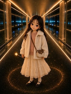 「BLUEEAST（ブルーイースト）のボアショートコート（その他アウター、ホワイト系）」を使った、Airiさん（レディース・154cm）の春コーディネート