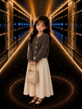 「each（イーチ）のロングシャギー金ボタンショート丈カーディガン（カーディガン/ボレロ、グレー系）」を使った、Airiさん（レディース・154cm）の春コーディネート