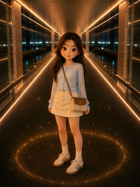 「Heather（ヘザー）のシアースパンコールカーディガン　666499（カーディガン/ボレロ、ブルー系）」を使った、Airiさん（レディース・154cm）の春コーディネート