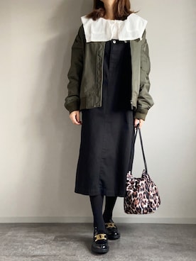 「襟付きトップス」｜「アイテム（MA-1）」を使った、m___さん（レディース・165cm）の秋コーディネート