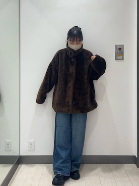 「URBAN RESEARCH DOORS（アーバンリサーチドアーズ）のコクーンシルエットボアコート（その他アウター）」を使った、おーつさん（レディース・150cm）の秋コーディネート