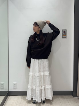 「アイテム（ニットキャップ/ビーニー）」を使った、おーつさん（レディース・150cm）の秋コーディネート