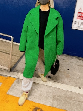 「カラーコート」｜「アイテム（スウェットパンツ）」を使った、halさん（レディース・158cm）の冬コーディネート