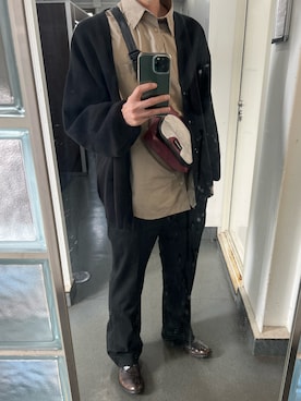 「アイテム（ボディバッグ/ウエストポーチ、レッド系）」を使った、beginさん（メンズ・175cm）の春コーディネート