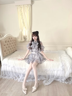 「couture BY ROJITA（クチュールバイロジータ）のアイテム（トップス、ブルー系）」を使った、りのりのさん（レディース・163cm）の夏コーディネート