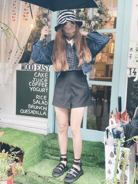 「雨」｜「アイテム（デニムジャケット）」を使った、Rosyさん（レディース・158cm）の秋コーディネート