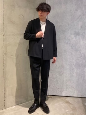 「tk.TAKEO KIKUCHI（ティーケータケオキクチ）のアイテム（ノーカラージャケット）」を使った、tk.TAKEO KIKUCHIあべのQ'smallさん（メンズ・180cm）の秋コーディネート