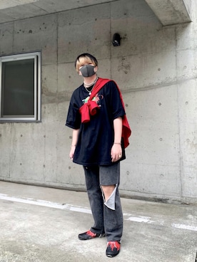 「たすき掛け」｜「アイテム（スリッポン）」を使った、み ず きさん（メンズ・171cm）の夏コーディネート