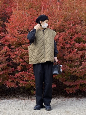 「アイテム（ハンチング/ベレー帽）」を使った、アボカドチーズナンさん（レディース・166cm・20代）の秋コーディネート