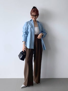 「ワイドパンツ」｜「アイテム（ブルー系）」を使った、BARNYARDSTORM / 碧さん（レディース・155cm）の夏コーディネート