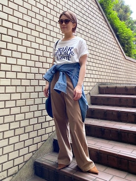 「ワイドパンツ」｜「アイテム（ブルー系）」を使った、BARNYARDSTORM / 碧さん（レディース・155cm）の夏コーディネート