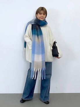 「ワイドパンツ」｜「アイテム（ブルー系）」を使った、BARNYARDSTORM / 碧さん（レディース・155cm）の冬コーディネート