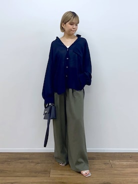 「ワイドパンツ」｜「アイテム（ブルー系）」を使った、BARNYARDSTORM / 碧さん（レディース・155cm）の春コーディネート