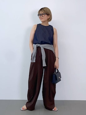 「ワイドパンツ」｜「アイテム（ブルー系）」を使った、BARNYARDSTORM / 碧さん（レディース・155cm）の夏コーディネート
