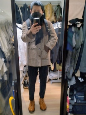 「アイテム（ブーツ、ブラウン系）」を使った、高さん（メンズ・176cm）の冬コーディネート