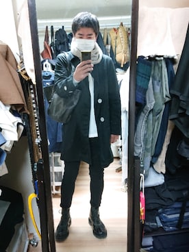 「UNDERCOVER（アンダーカバー）のアイテム（ステンカラーコート）」を使った、高さん（メンズ・176cm）の冬コーディネート