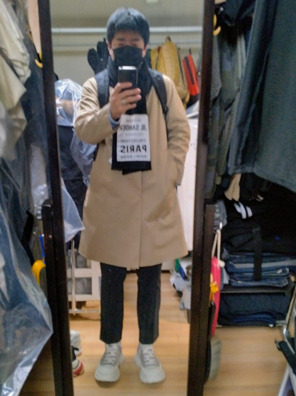 「Alexander McQueenのTread Slick high（スニーカー、ホワイト系）」を使った、高さん（メンズ・176cm）の冬コーディネートの1枚目の写真
