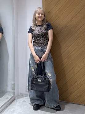 「X-girl（エックスガール）のDISTRESSED BAGGY DENIM PANTS（デニムパンツ、ブルー系）」を使った、AYANOさん（レディース・159cm）の夏コーディネート
