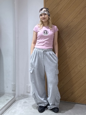 「X-girl（エックスガール）のVARIOUS POCKET SWEATPANTS（スウェットパンツ、グレー系）」を使った、AYANOさん（レディース・159cm）の夏コーディネート