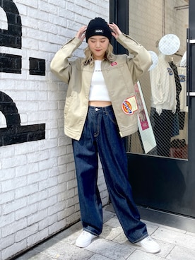 「ニットキャップ」｜「アイテム（ブルゾン）」を使った、出村彩乃さん（レディース・159cm）の秋コーディネート