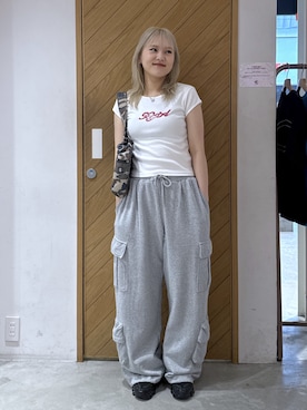 「X-girl（エックスガール）のVARIOUS POCKET SWEATPANTS（スウェットパンツ、グレー系）」を使った、AYANOさん（レディース・159cm）の春コーディネート