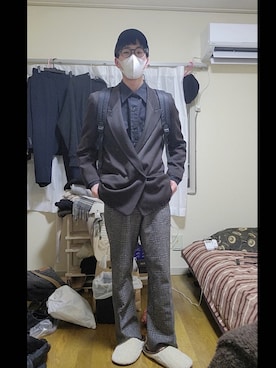 「アイテム（テーラードジャケット、ブラウン系）」を使った、KIさん（メンズ・170cm）の春コーディネート