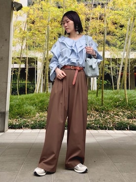 「ear PAPILLONNER（イアパピヨネ）のアイテム（バッグ）」を使った、miou.さん（レディース・152cm）の春コーディネート