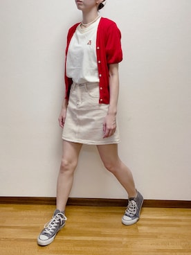 「アイテム（デニムスカート、ホワイト系）」を使った、suzu.さん（レディース・160cm）の夏コーディネート