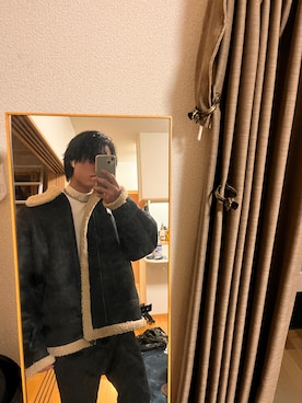 「ラフコーデ」｜「アイテム（ムートンコート）」を使った、道ポンさん（メンズ・170cm）の冬コーディネート
