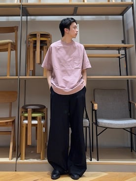 「EKAL（エカル）の『吸水速乾/UVカット』DRY OUT BALLOON FIT T-SHIRTS（Tシャツ/カットソー、ピンク系）」を使った、manatoさん（メンズ・173cm）の夏コーディネート