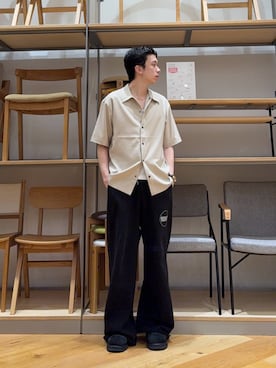 「ITEMS URBANRESEARCH（アイテムズ アーバンリサーチ）の2wayストレッチスナップ半袖シャツ（シャツ/ブラウス、ベージュ系）」を使った、manatoさん（メンズ・173cm）の夏コーディネート