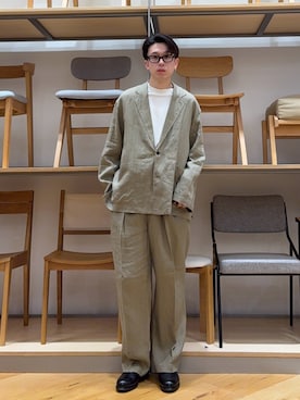 「URBAN RESEARCH（アーバンリサーチ）のLINEN SHIRTS JACKET（テーラードジャケット、ベージュ系）」を使った、manatoさん（メンズ・173cm）の春コーディネート