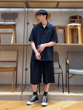 「URBAN RESEARCH（アーバンリサーチ）の『別注』LACOSTE×URBAN RESEARCH　FUNCTIONAL PIQUE OP SHIRTS（シャツ/ブラウス、ブラック系）」を使った、manatoさん（メンズ・173cm）の春コーディネート