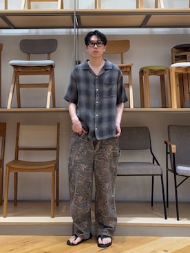 「URBAN RESEARCH Sonny Label（アーバンリサーチサニーレーベル）のオーバーダイチェックショートスリーブシャツ（シャツ/ブラウス、グリーン系）」を使った、manatoさん（メンズ・173cm）の夏コーディネート