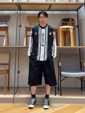 「URBAN RESEARCH（アーバンリサーチ）のLOTTO　CALCIO ST LONG-SLEEVE GAME SHIRTS（Tシャツ/カットソー、ブラック系）」を使った、manatoさん（メンズ・173cm）の春コーディネート