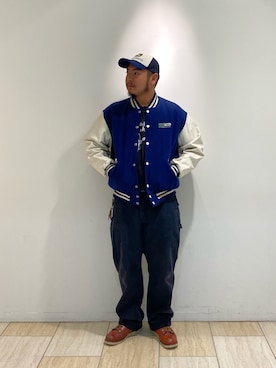 「ワークパンツ」｜「アイテム（スタジャン）」を使った、katokenさん（メンズ・175cm）の秋コーディネート