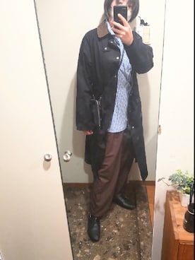 「秋服コーデ」｜「アイテム（ステンカラーコート）」を使った、リーダーさん（レディース・165cm）の秋コーディネート