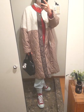 「CIAOPANIC TYPY（チャオパニックティピー）のアイテム（スウェットパンツ）」を使った、リーダーさん（レディース・165cm）の冬コーディネート