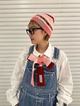 「アイテム（ニットキャップ/ビーニー、ピンク系）」を使った、Saikaさん（レディース・156cm）の秋コーディネート