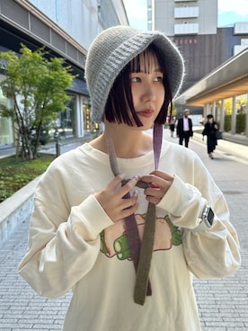 「OVERRIDE（オーバーライド）のOVERRIDE  THERMO GRADATION BONNET SGP / オーバーライド（ハット、その他）」を使った、Saikaさん（レディース・156cm）の秋コーディネート