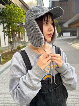 「OVERRIDE（オーバーライド）のOVERRIDE  MELTON EARFLAP 6P CAP / オーバーライド（キャップ、グレー系）」を使った、Saikaさん（レディース・156cm）の秋コーディネート
