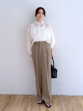 「高見え」｜「アイテム（スラックス）」を使った、yuiさん（レディース・158cm）の夏コーディネート